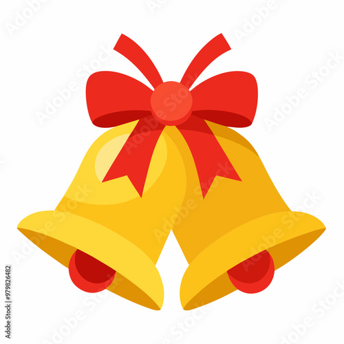 Festive Christmas bells tied with ribbon, perfect for holiday cards and decorations.
