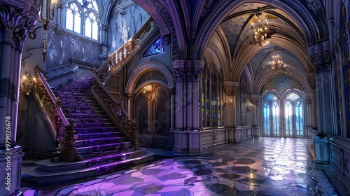 Charming palace the v ray program trace of gothic beauty in purple and blue photo