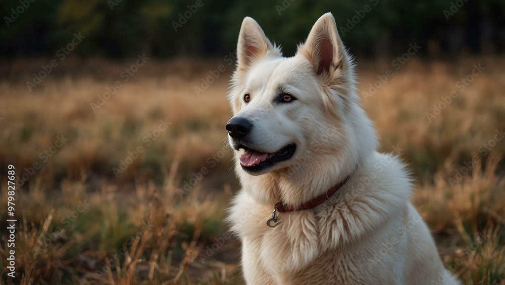 Portrait of a calm and fluffy white shepherd dog. Portrait of a calm and fluffy white shepherd dog.