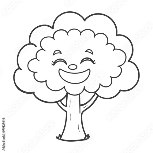 A drawing of a tree with a smiling  face