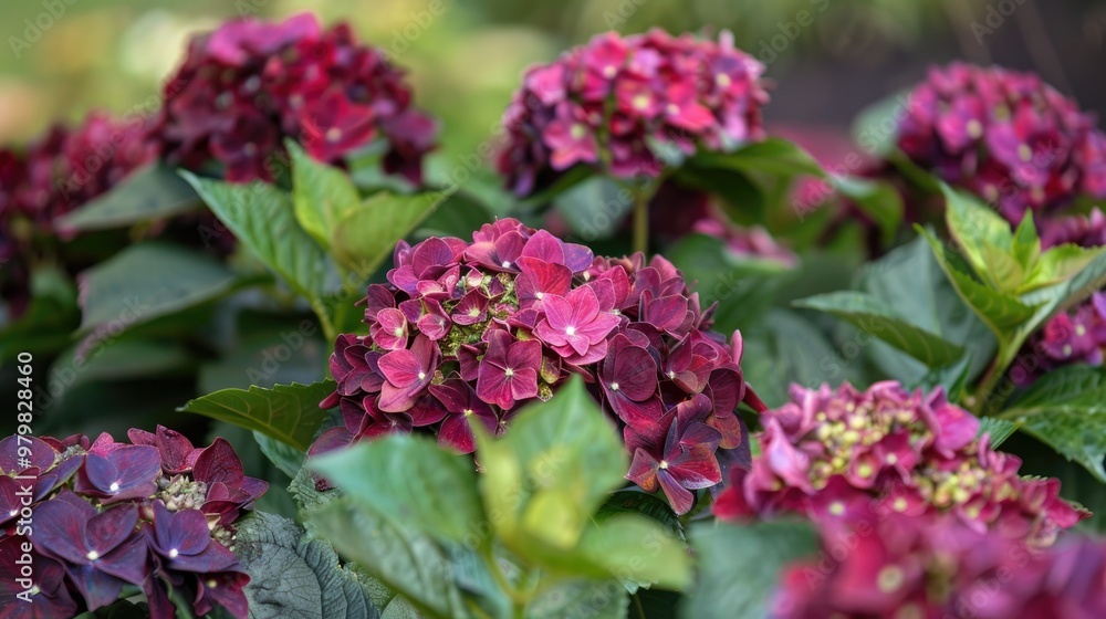 Beautiful blooming red purple hydrangea Beautiful blooming red purple hydrangea