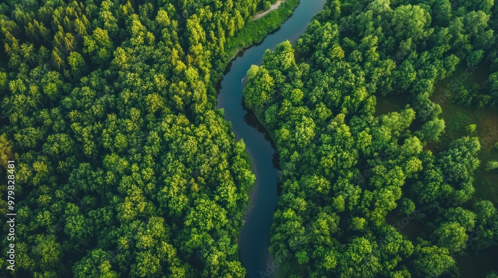 Aerial View of a River Winding Through Lush Green Forest Aerial View of a River Winding Through Lush Green Forest