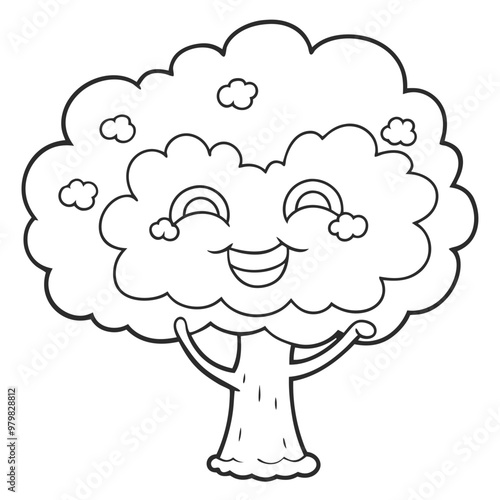 A drawing of a tree with a smiling  face