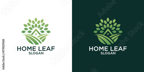 abstract house and leaves logo design vector	