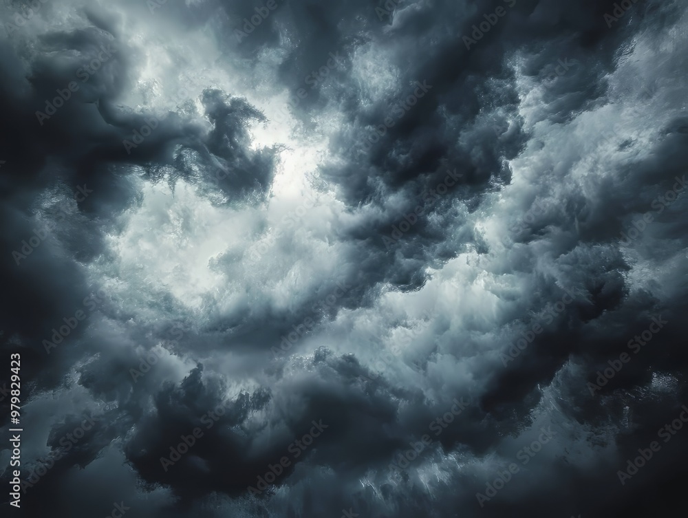 Obraz premium Captivating Dramatic Stormy Sky with Dark Gray Fluffy Clouds, Perfect for Atmospheric and Weather-Themed Photography, Highlighting the Beauty and Power of Nature's Tempest