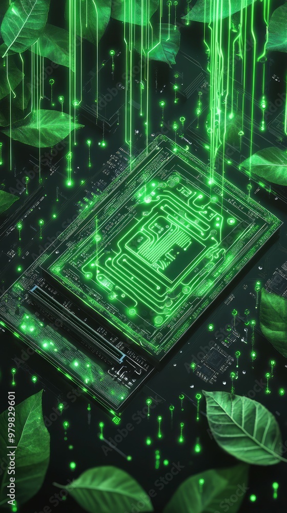 Fototapeta premium Green Circuitry, Digital Sustainability and Green IT