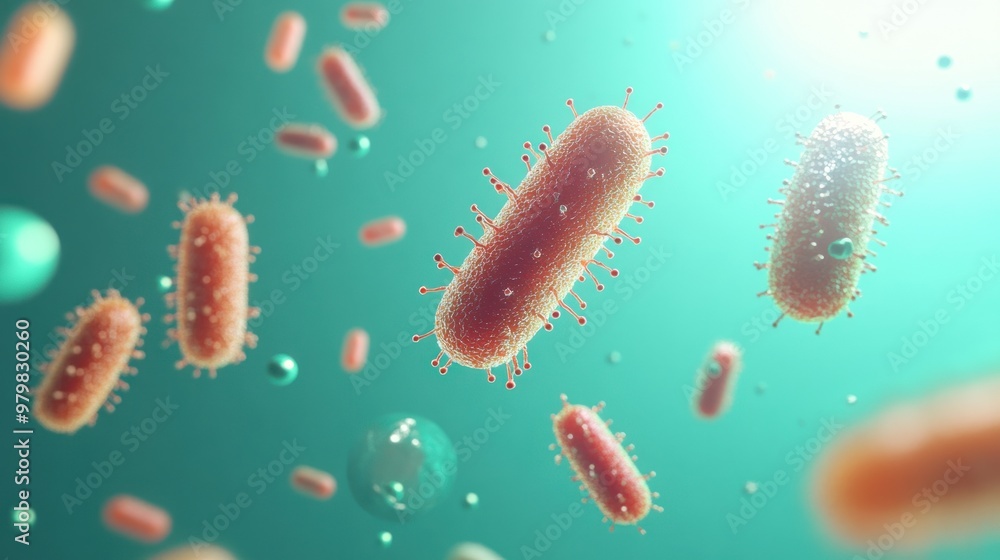 Microbial illustration depicting bacteria in a vibrant, scientific context. Microbial illustration depicting bacteria in a vibrant, scientific context.