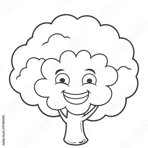 A drawing of a tree with a smiling  face