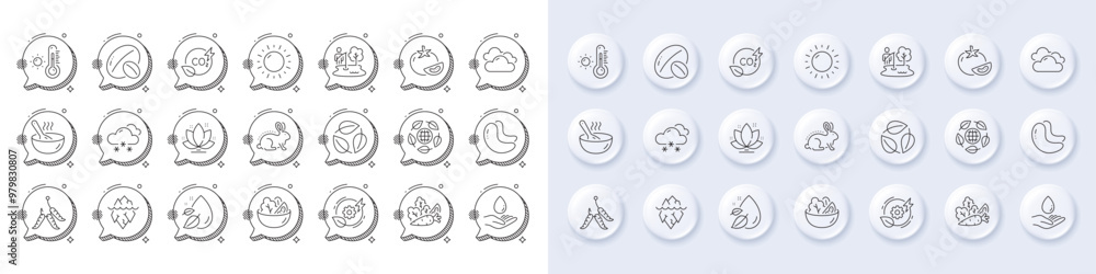 Soy nut, Salad and Fishing place line icons. White pin 3d buttons, chat bubbles icons. Pack of Cook, Vegetables, Snow weather icon. Cloudy weather, Co2 gas, Water care pictogram. Vector Soy nut, Salad and Fishing place line icons. White pin 3d buttons, chat bubbles icons. Pack of Cook, Vegetables, Snow weather icon. Cloudy weather, Co2 gas, Water care pictogram. Vector