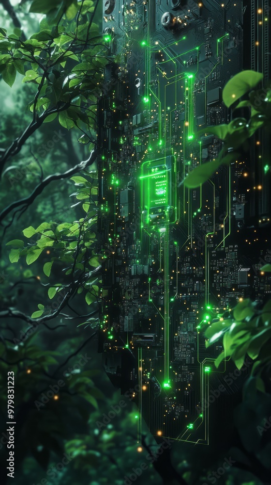 Obraz premium Green Circuitry, Digital Sustainability and Green IT