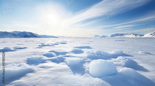 Arctic ice sheet, frozen landscape, harsh cold.