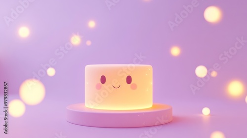 A glowing, cheerful marshmallow character on a soft pastel background. photo