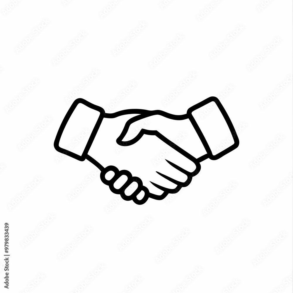 Line art illustration of a handshake symbolizing agreement and partnership on white background Line art illustration of a handshake symbolizing agreement and partnership on white background