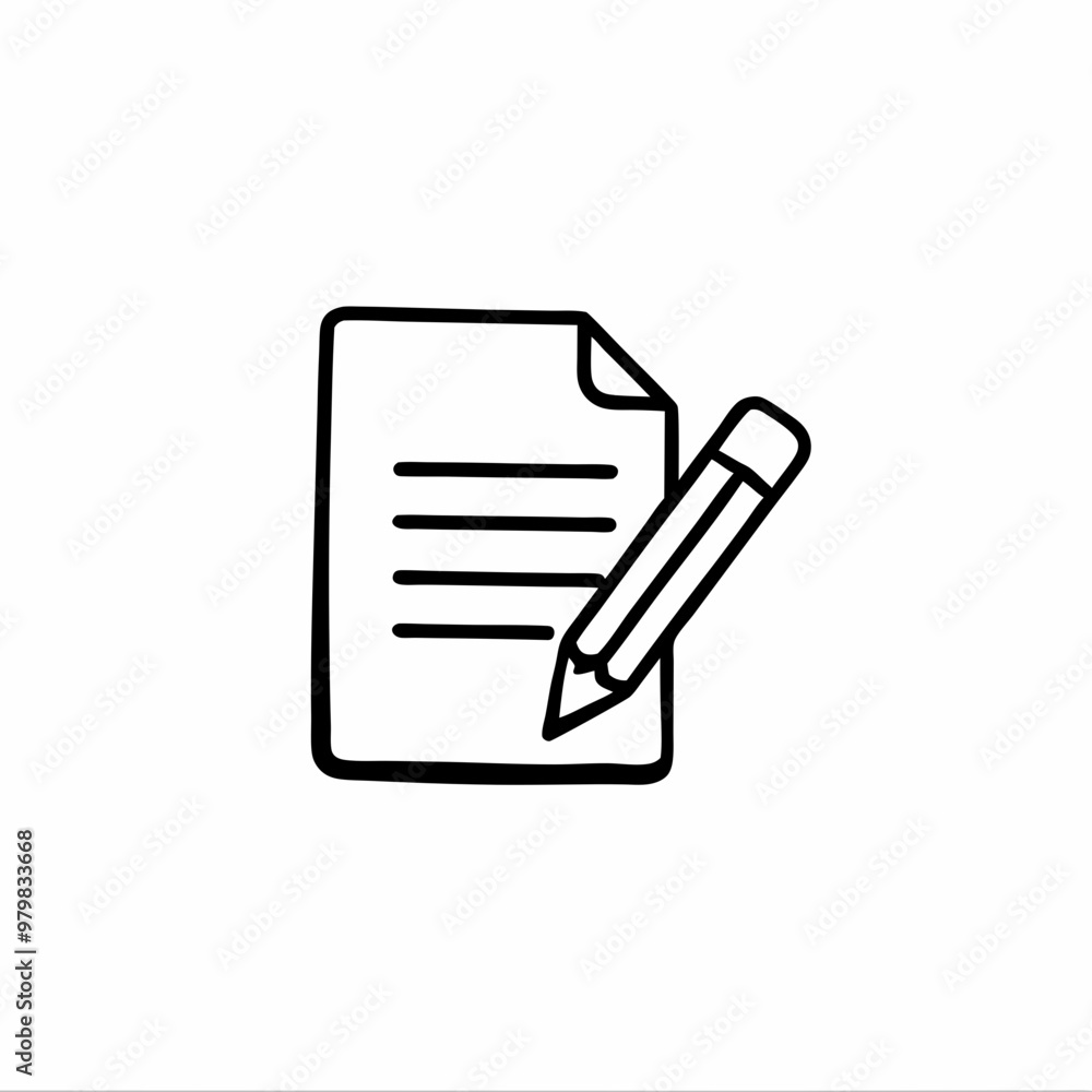 Line art notepad with pencil illustrating note-taking on white background Line art notepad with pencil illustrating note-taking on white background