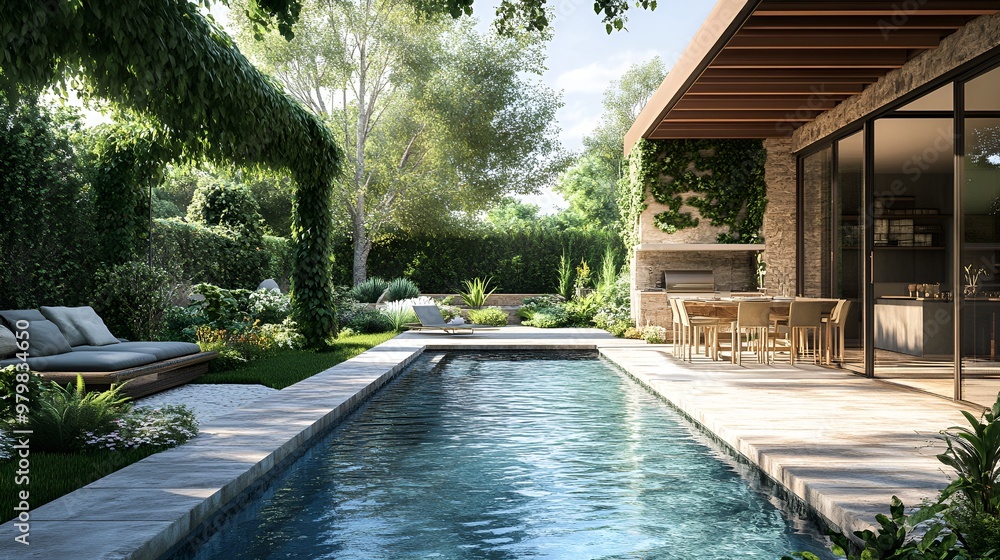 Minimalist backyard design with a gravel pathway and clean stone ...