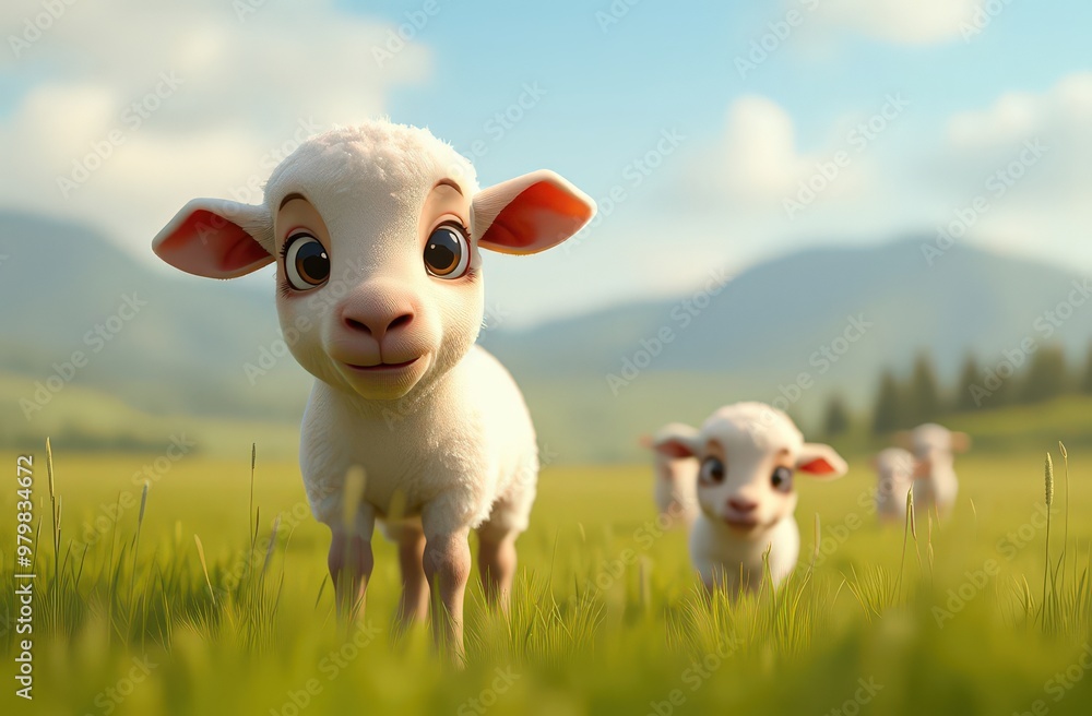 Lambs grazing in green sunny meadow Lambs grazing in green sunny meadow