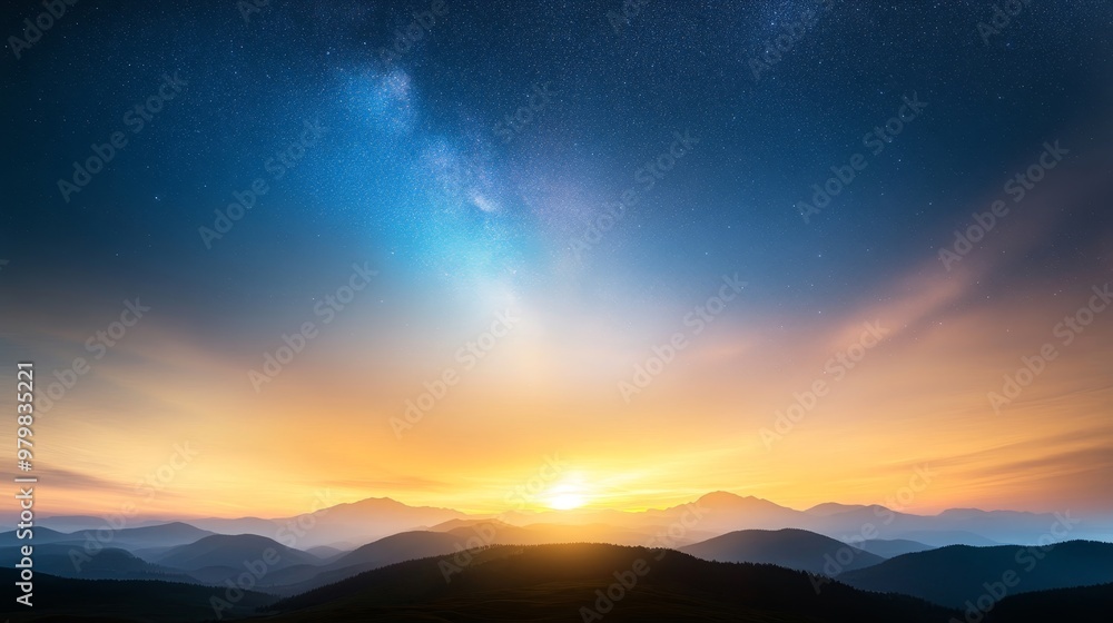 Obraz premium Horizon beneath starlit sky, clouds softly moving, serene darkness.