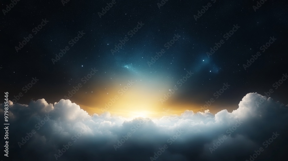 Horizon beneath starlit sky, clouds softly moving, serene darkness. Horizon beneath starlit sky, clouds softly moving, serene darkness.