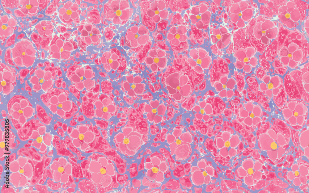 Fototapeta premium Seamless abstract pink floral marbling vector pattern with Turkish ebru technique