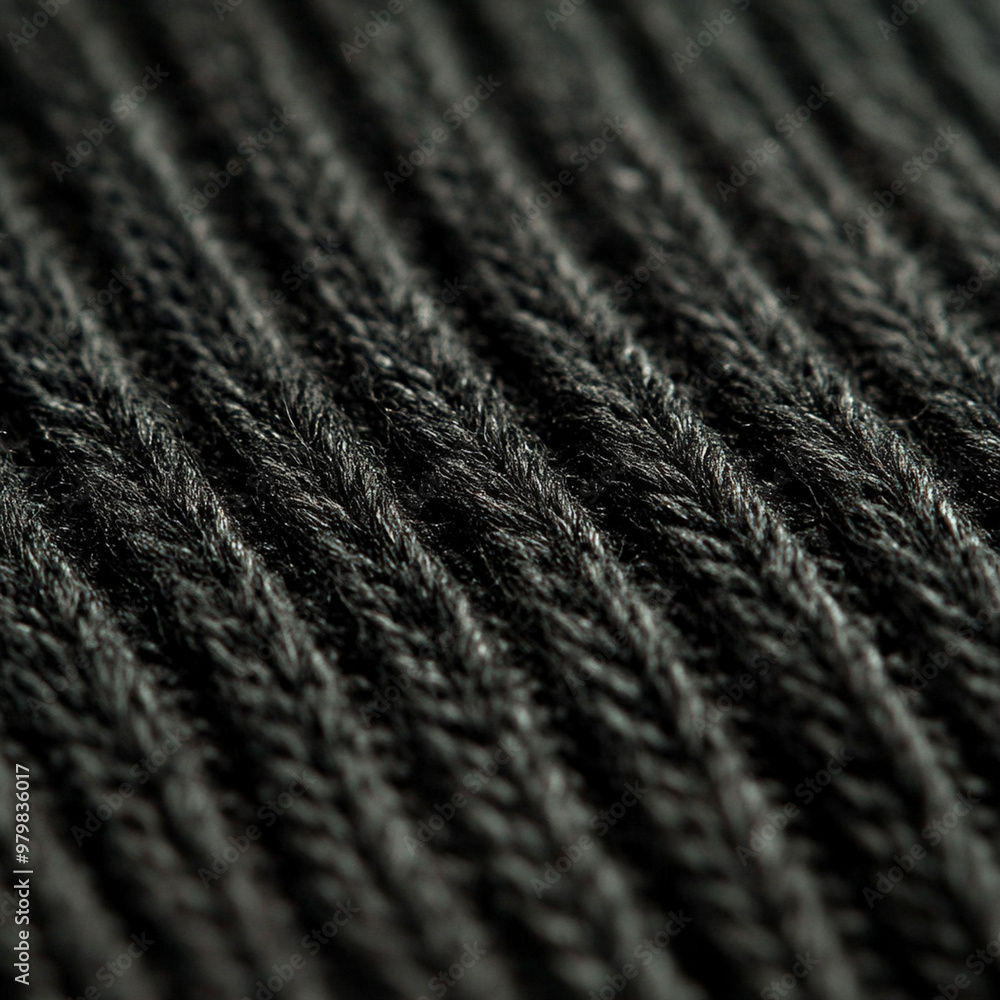 Macro photo of micro rib jersey fabric showcasing its textured black surface. intricate details create visually appealing pattern. Macro photo of micro rib jersey fabric showcasing its textured black surface. intricate details create visually appealing pattern.