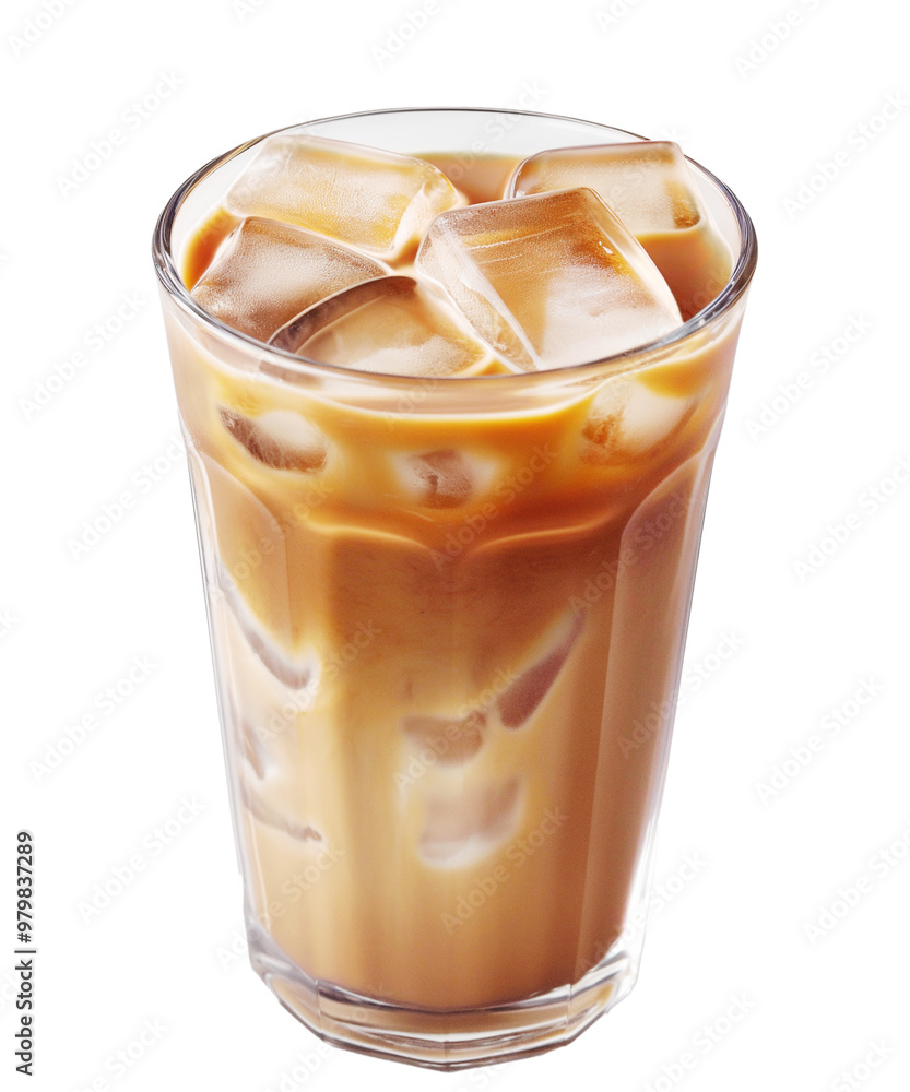 Glass with coffee, milk and ice isolated on white background Glass with coffee, milk and ice isolated on white background