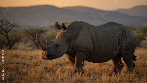 Rhino at sunset.