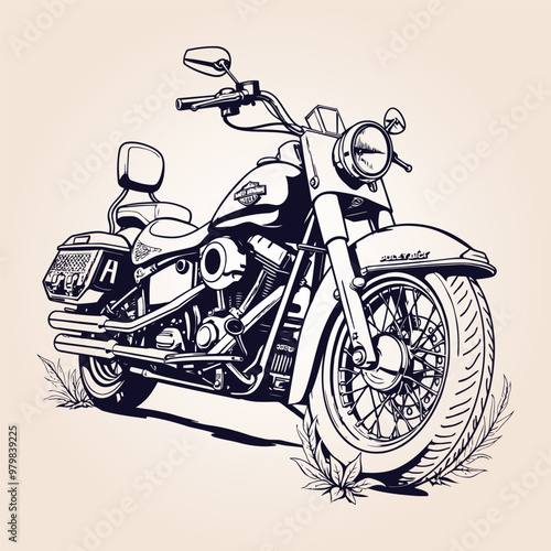 Harley motorcycle isolated on white, Classic motorcycle concept in vintage monochrome style isolated vector, motorcycle emblem illustration label vector.
