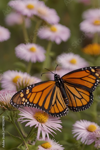 Intricate Close-Up of Monarch Butterfly on a Flower, Captured in Stunning Detail