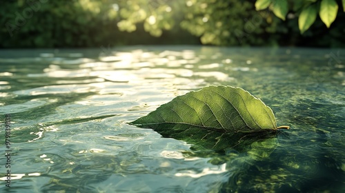 Leaf on Serene Water Surface - 8K Photorealistic