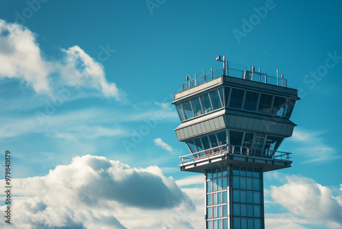 Airport control tower with modern glass design