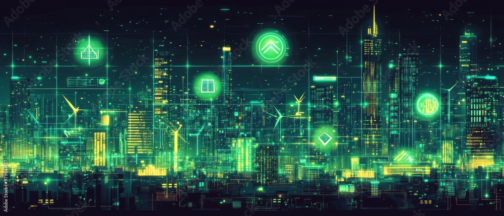 Obraz premium Eco Digital Grid, Digital Sustainability and Green IT