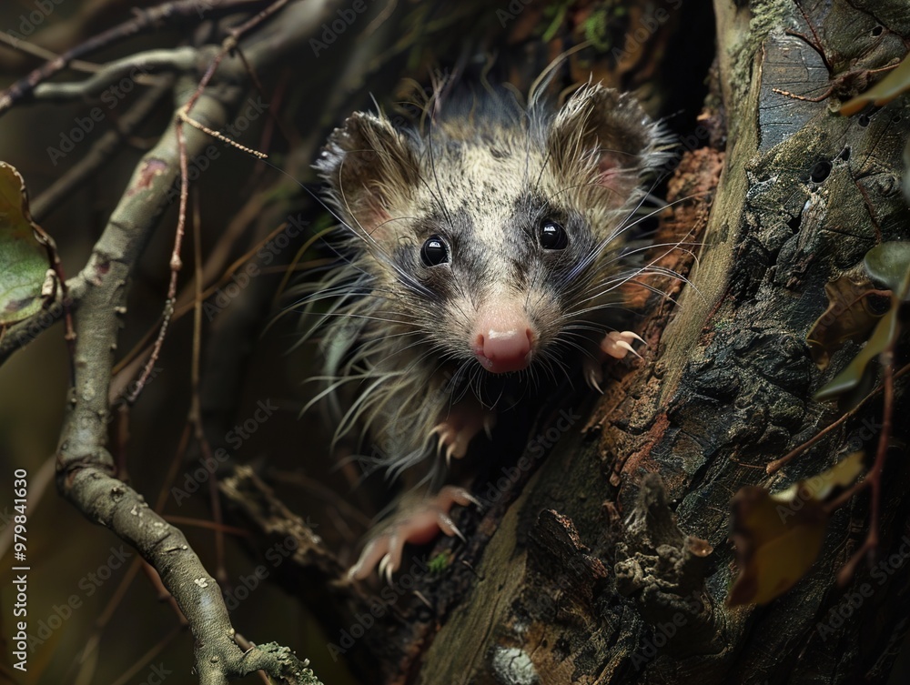 Close-Up Portrait of a Cute, Furry Rodent in a Tree Close-Up Portrait of a Cute, Furry Rodent in a Tree