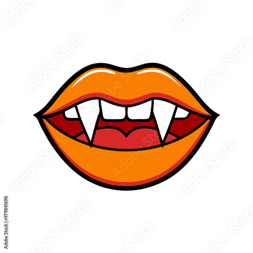 A cartoonish drawing of a vampire's mouth with teeth showing