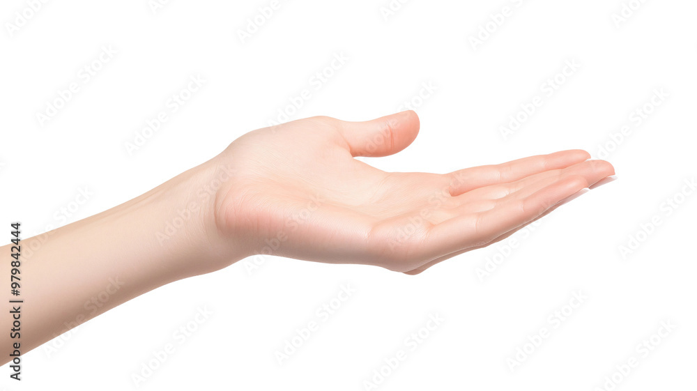 Outstretched empty female hand. Woman hand gesturing isolated on transparent background Outstretched empty female hand. Woman hand gesturing isolated on transparent background