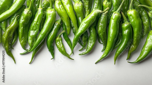 Green chili chilli chilies pepper fruit vegetable on white background photo