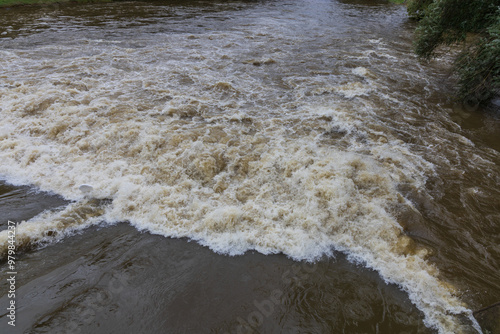 River Svratka and Svitava in the city of Brno, Czech Republic. Diluted water during the rainy season.