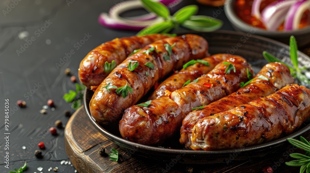 Brazilian appetizer with calabrese sausage onion top view Brazilian appetizer with calabrese sausage onion top view
