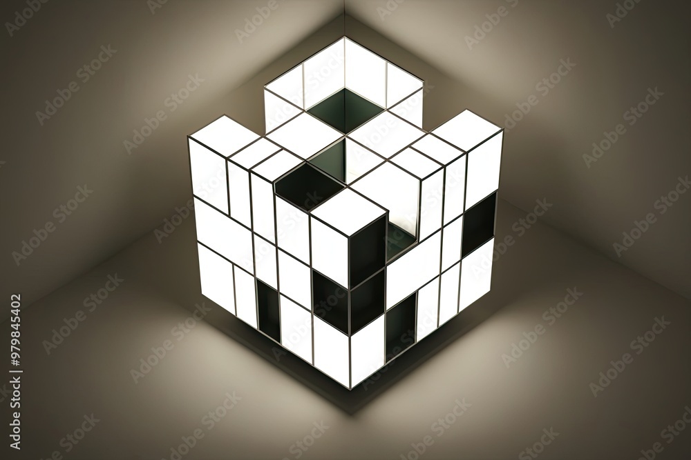 Illuminated Three-Dimensional Graphical Portrayal of Abstract Cube Patterns