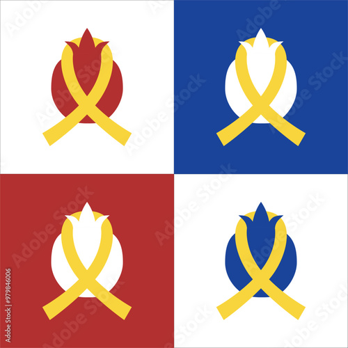 Support Israel, pomegranate with Yellow Ribbon. Conceptual icon, logo. Solidarity with October the 7th, symbol of hope to bring them home now! Shana tova, am yisrael chai! 4 vector variations.