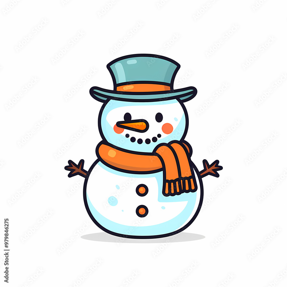 A cheerful snowman with a red scarf and black buttons stands in a snowy landscape, surrounded by softly glowing lanterns and falling snow, creating a cozy and festive winter atmosphere A cheerful snowman with a red scarf and black buttons stands in a snowy landscape, surrounded by softly glowing lanterns and falling snow, creating a cozy and festive winter atmosphere