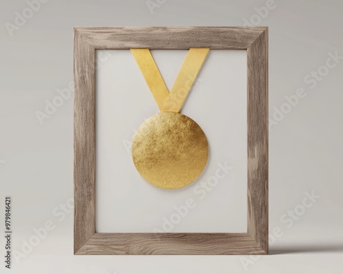 Display frame shadow box with apertures for medals and photos. Illustration rendered in 3D. photo