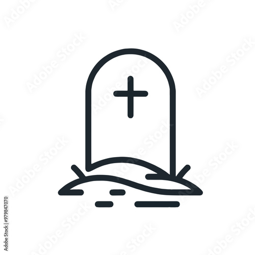 Stylized tombstone illustration, symbolizing remembrance and memorial themes in a modern vector style.