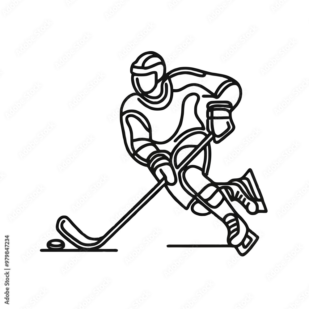 Fototapeta premium Dynamic hockey player in action, showcasing athleticism and competitive spirit in a minimalist vector design.
