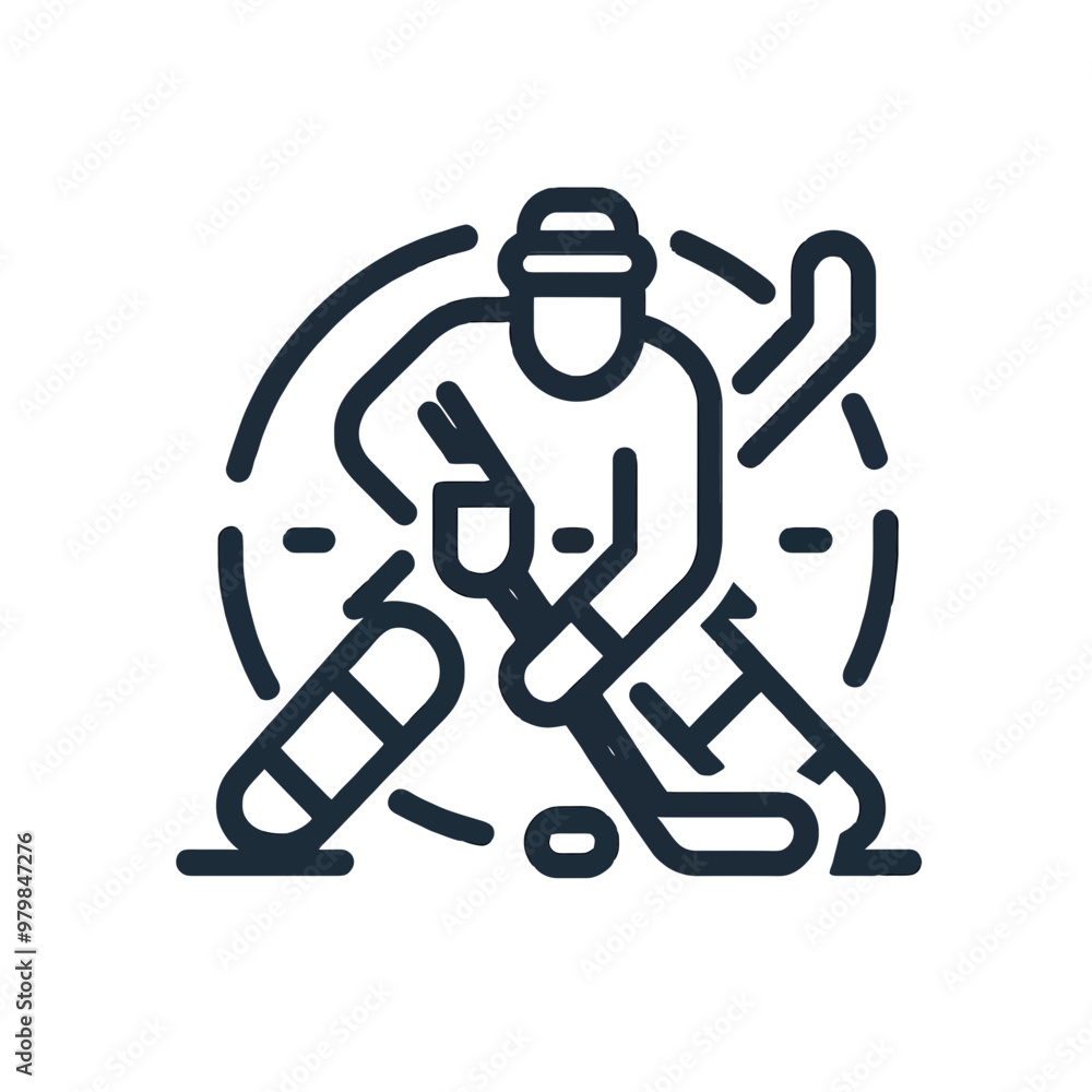 Hockey goalie in action, representing defensive skill and focus in a modern vector design. Hockey goalie in action, representing defensive skill and focus in a modern vector design.