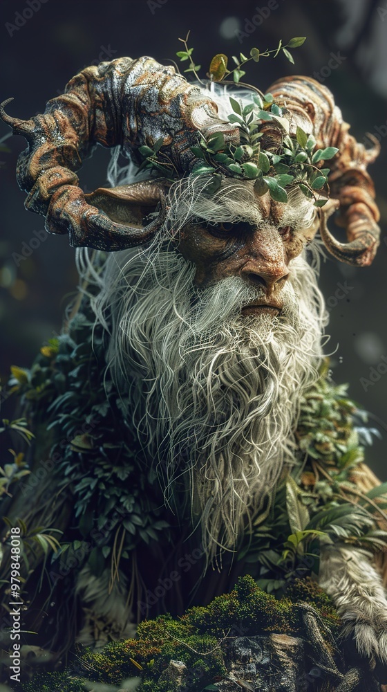 Mythical Forest Creature with Horns and White Beard Mythical Forest Creature with Horns and White Beard