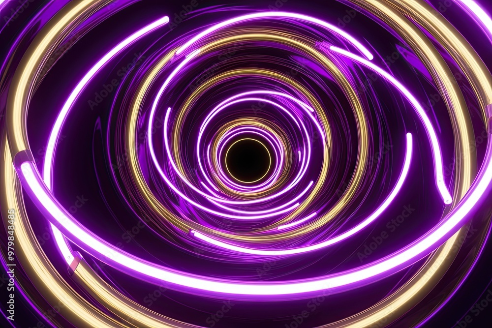 Dynamic 3D Animation of Spinning Purple and Gold Neon Light Vortex Dynamic 3D Animation of Spinning Purple and Gold Neon Light Vortex
