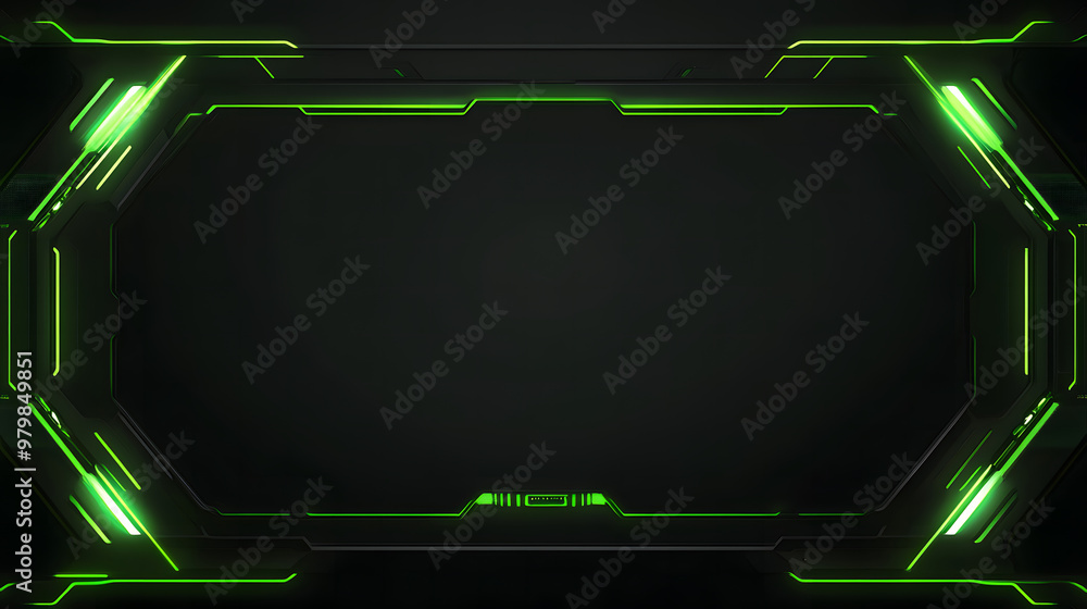 Abstract Futuristic Neon Green Frame on a Dark Background with Glowing Edges Abstract Futuristic Neon Green Frame on a Dark Background with Glowing Edges
