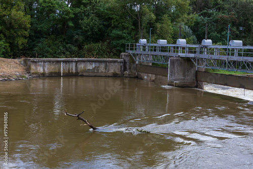 River Svratka and Svitava in the city of Brno, Czech Republic. Diluted water during the rainy season.