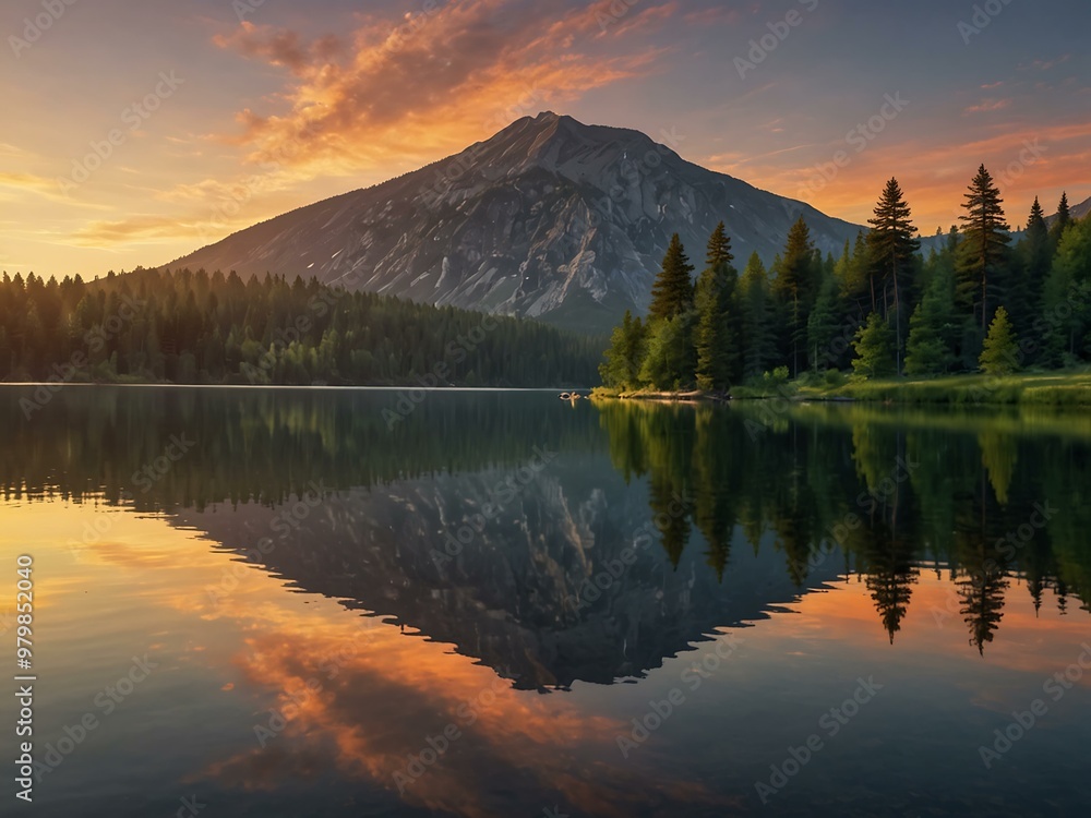 Serene mountain lake at sunrise with perfect reflection Serene mountain lake at sunrise with perfect reflection