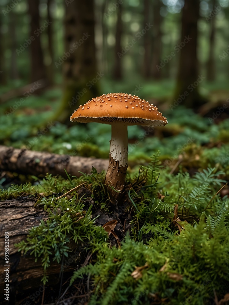Serene mushroom on a mossy log, surrounded by nature. Serene mushroom on a mossy log, surrounded by nature.